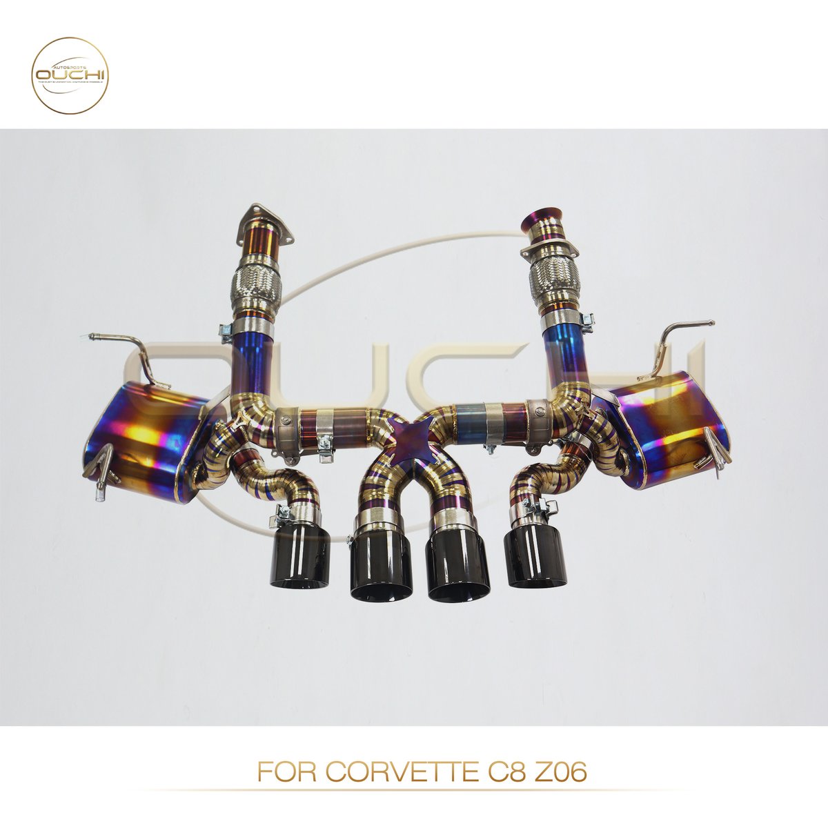 Corvette C8 Z06 titanium valved exhaust system, front connection view