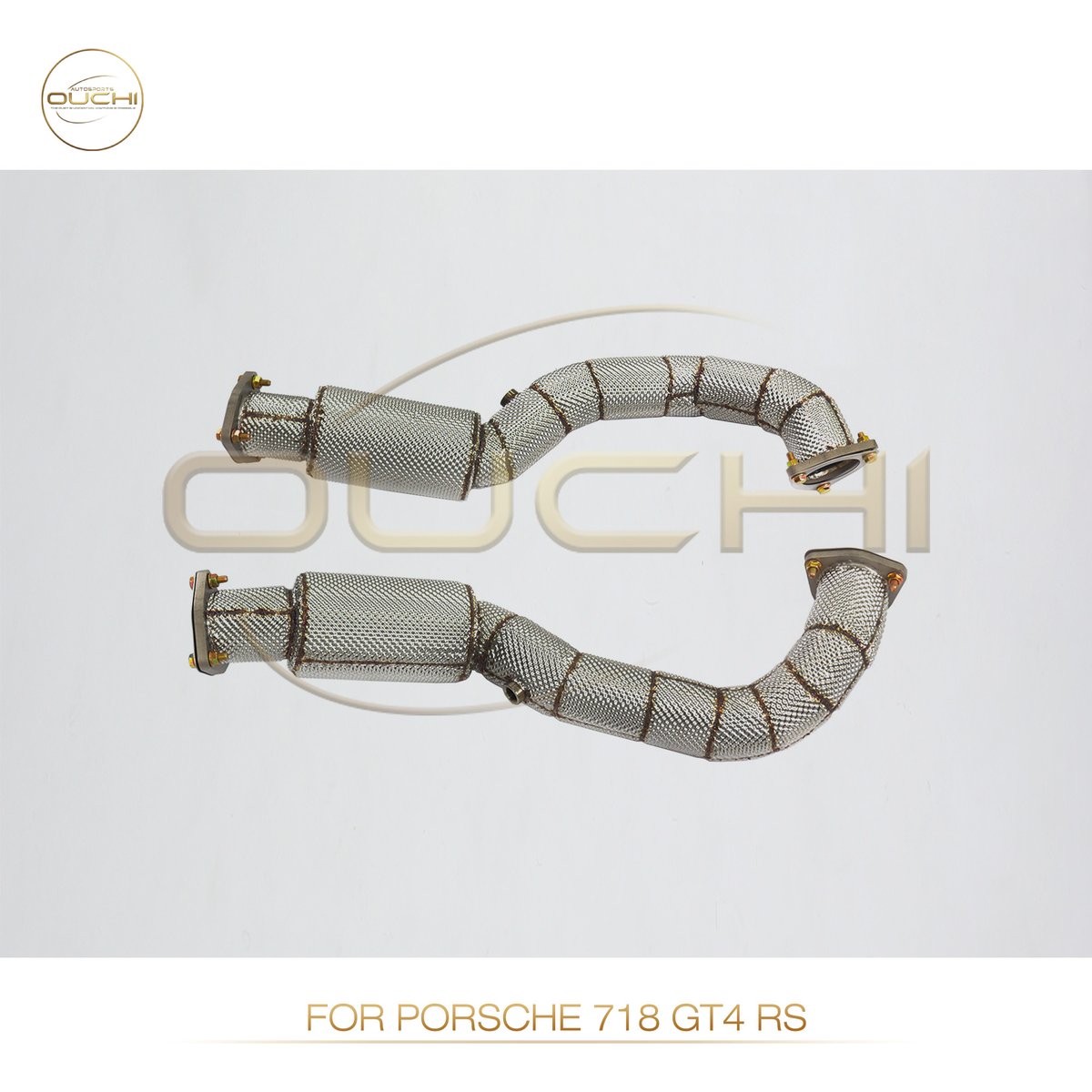 Porsche 718 GT4 RS titanium cat pipes, heat-tinted