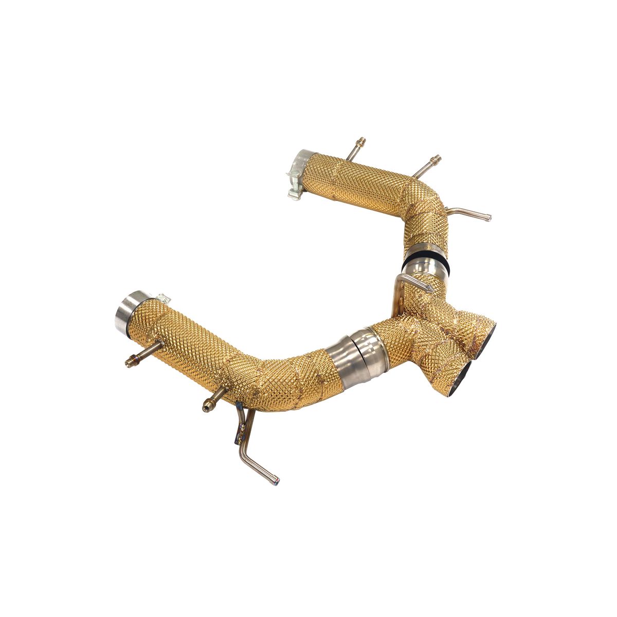 Gold heat-wrapped performance exhaust pipes by OUCHI